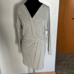 Haute Hippie Light Gray Heathered Jersey Knit Faux Wrap Dress with Bodycon Skirt
